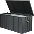 150 Gallon Outdoor Waterproof Storage Deck Box with Portable Side Handles and Moving Roller, Large Patio Storage Lockable for Outside Cushions, Throw Pillows, Garden Tools, Dark Gray