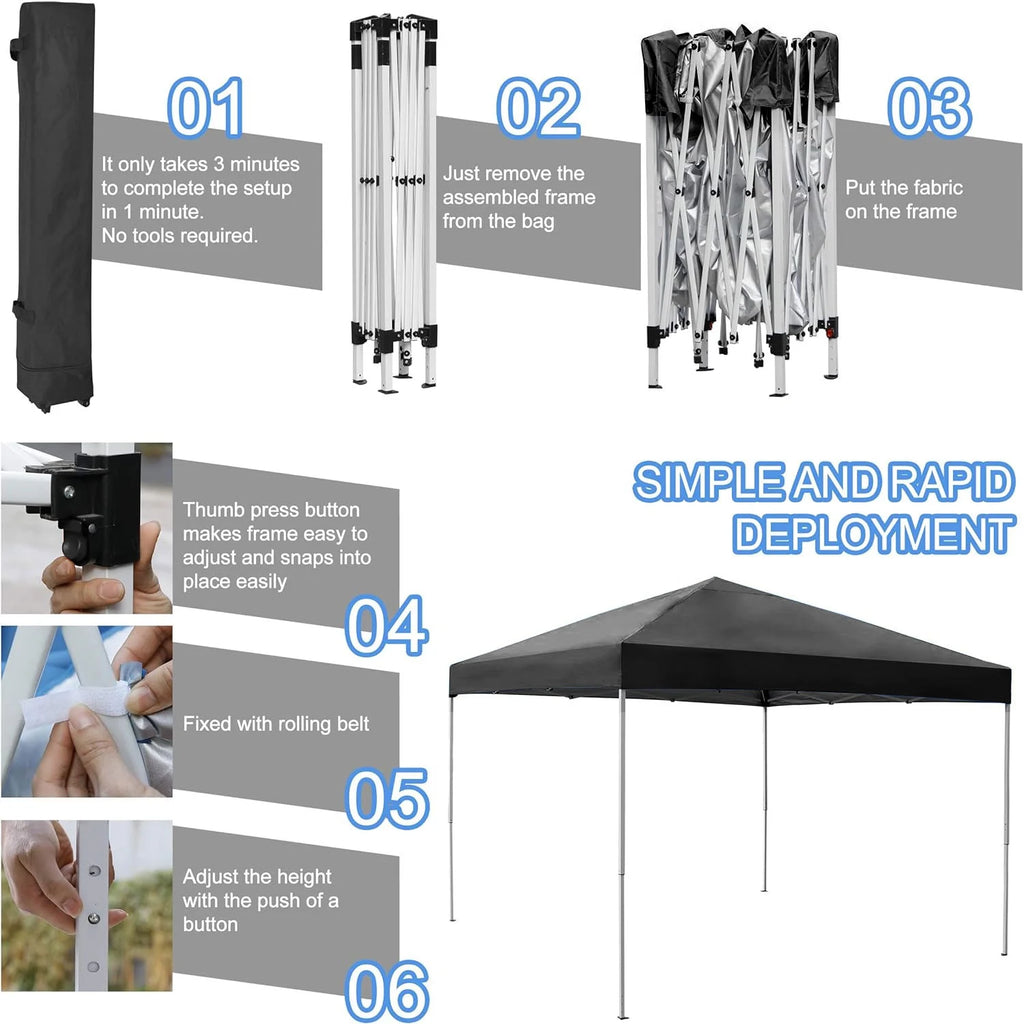 GVDV Canopy Tent, 10x10 ft Easy Pop up Outdoor Canopy Tent, Portable Straight Leg Gazebo Instant Canopy, Blue