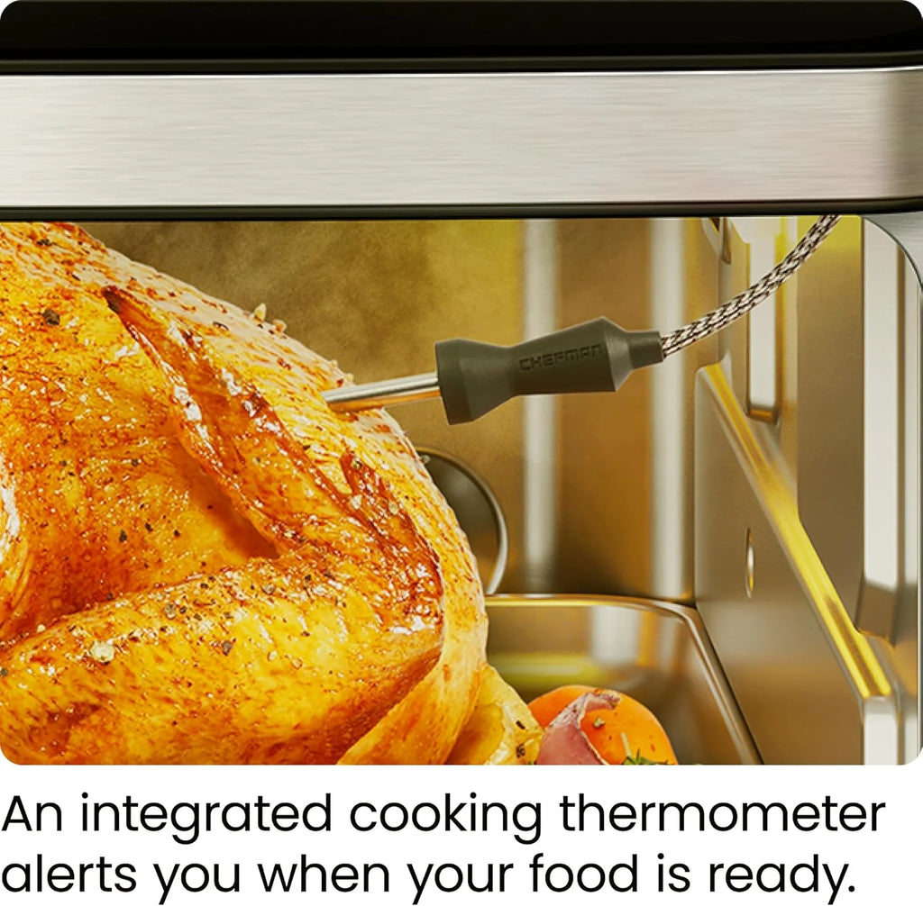 Chefman 12-in-1 Air Fryer Oven Combo w/ Probe Thermometer, 20 Qt Capacity - Black Stainless Steel, New