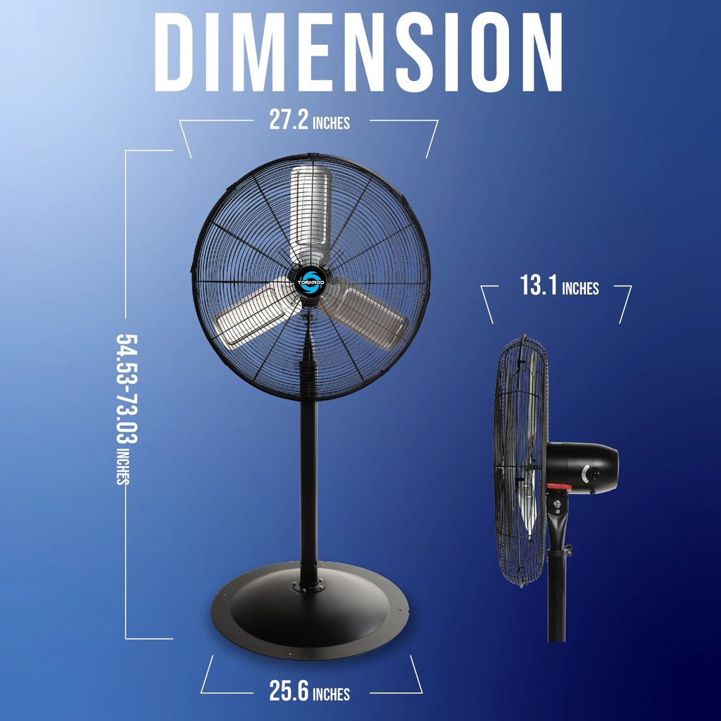 Tornado - 20 Inch High Velocity Metal Oscillating Pedestal Fan - Commercial, Industrial Use Water-Resistant