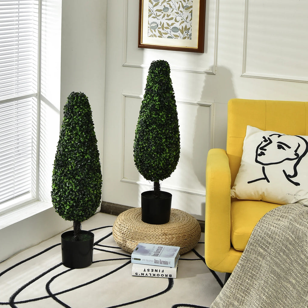 Costway 2 Pack 3FT Artificial Tower Topiary Tree UV Resistant Indoor Outdoor