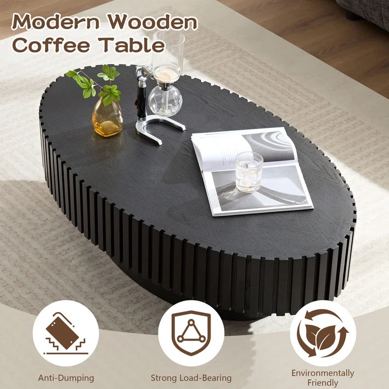 FFH 43.7 inch Oval Coffee Table for Living Room,Handcraft Rustic Corner Coffee Table Nature Wood Relief Sturdy Pedestal for Apartmen,Side Table Centre Table,Nature Wood