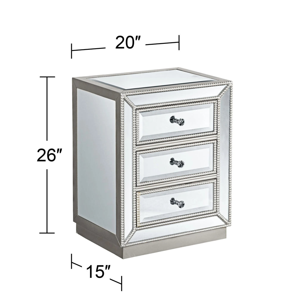 Coast to Coast Accents Modern Antique Silver Mirrored Rectangular Accent Table 20" x 15" with 3-Drawer for Living Room Bedroom