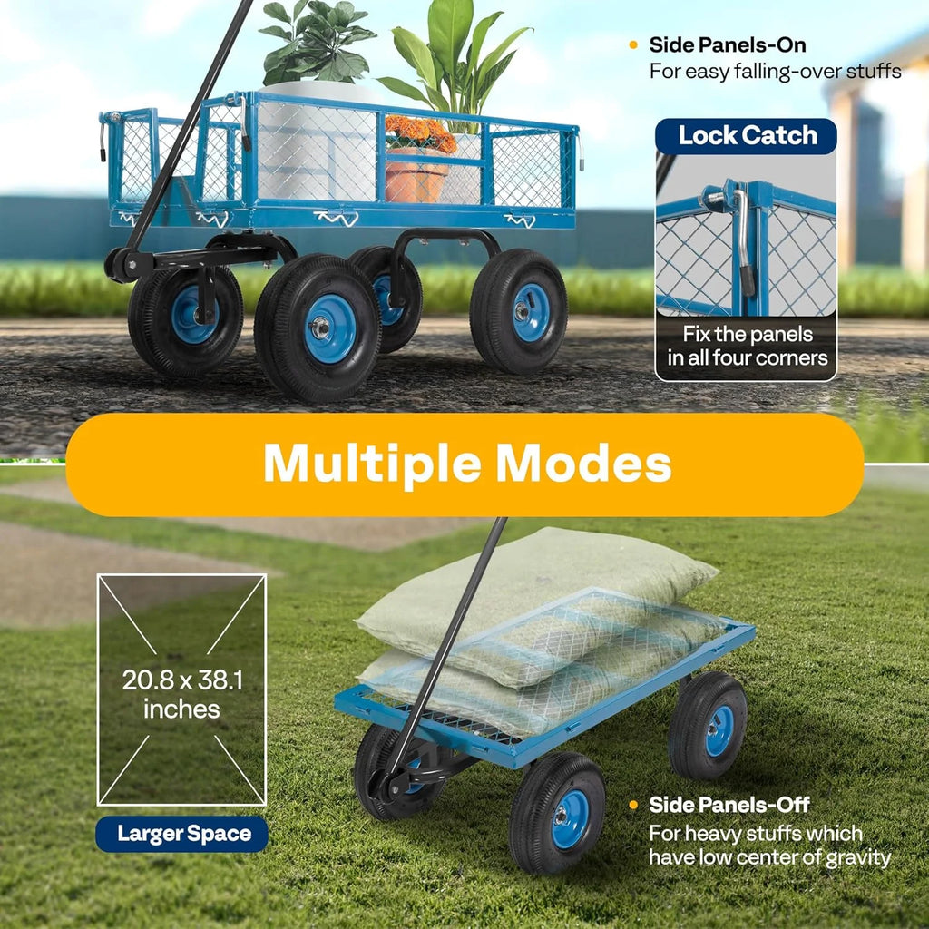SPECSTAR Mesh Steel Garden Cart 880 lbs Capacity, 38" x 21" Folding Utility Wagon with 10 Inch Wheels