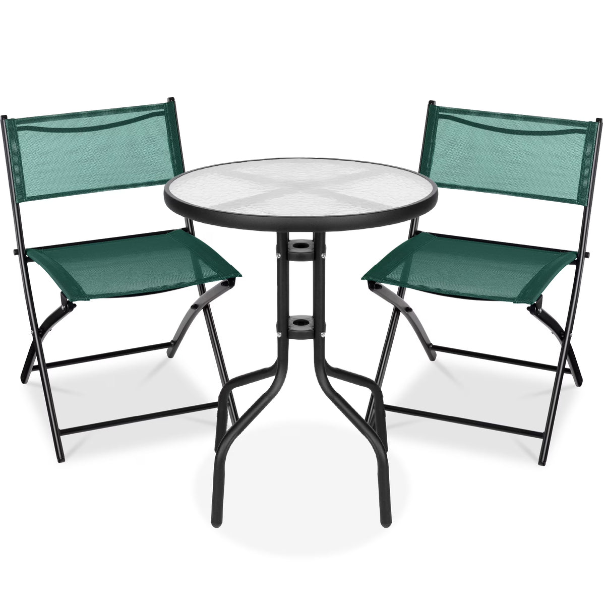 Best Choice Products 3-Piece Patio Bistro Dining Furniture Set w/ Glass Tabletop, Folding Chairs - Gray