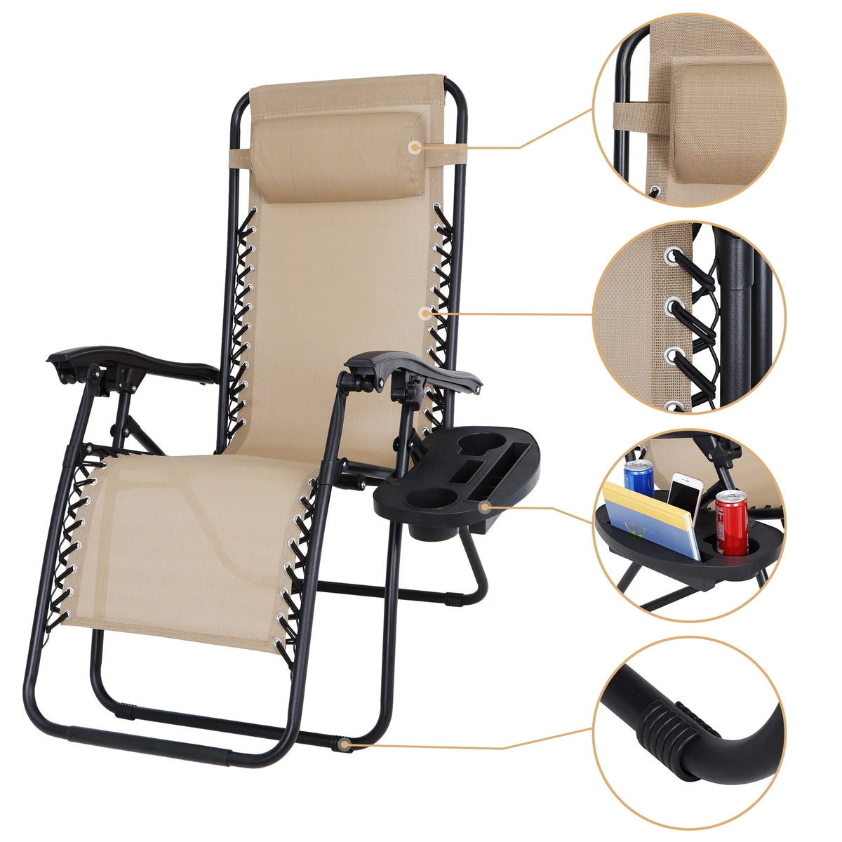 HomGarden 2 Pack Steel Zero-Gravity Chair - Beige