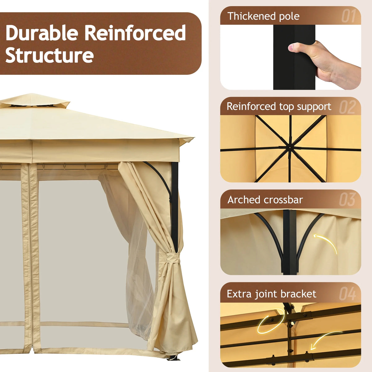 10'x10' Outdoor Gazebo,Patio Gazebo with Mosquito Netting and Privacy Screens for Backyard, Garden, Lawn and Deck,Grey