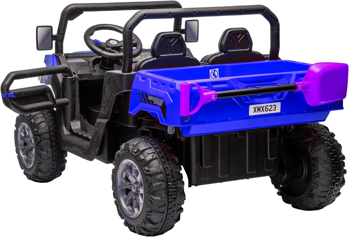 Xuanlur 24V 2 Seater Kids Ride on Car Truck, Ride on UTV W/ 2x200W Motor, 24 Volt Ride on Toys W/ Dump Bed/Shovel, Electric Car for Kids W/ Durable Tires, LED Light, Music, Remote Control, Black