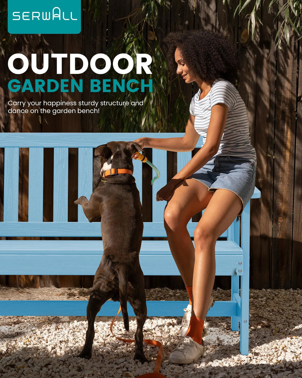 SERWALL Outdoor Bench for 2-Person, Weather-Resistant HDPE with Aluminum Reinforcement, Supports 660 lbs, Comfortable Seating for Patio, Garden, and Porch, Black