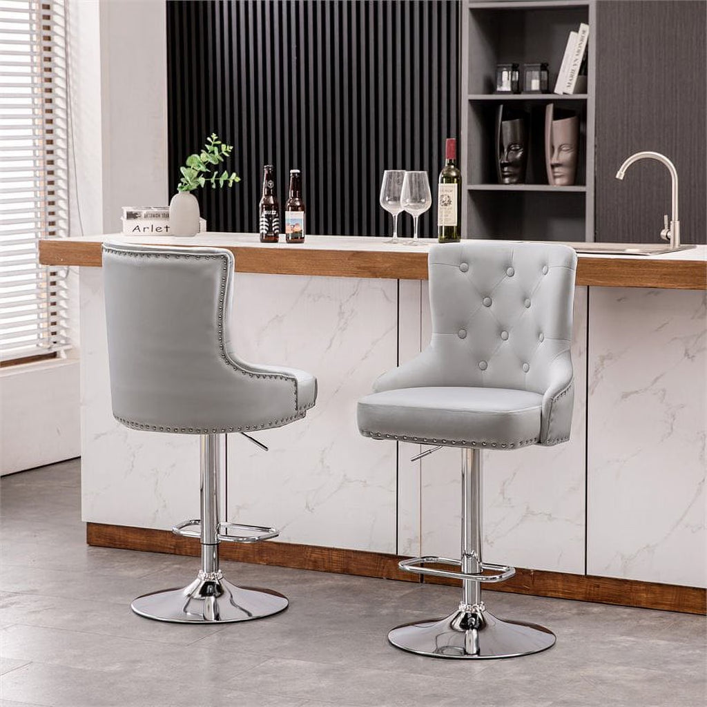 Alexent  2PCS Swivel Bar Stools, High Back, Button Tufted, Silver Footrest and Nailhead Trim Swivel Bar Chairs for Kitchen, Bar Velvet Upholstered Bar Stools, Dark Blue