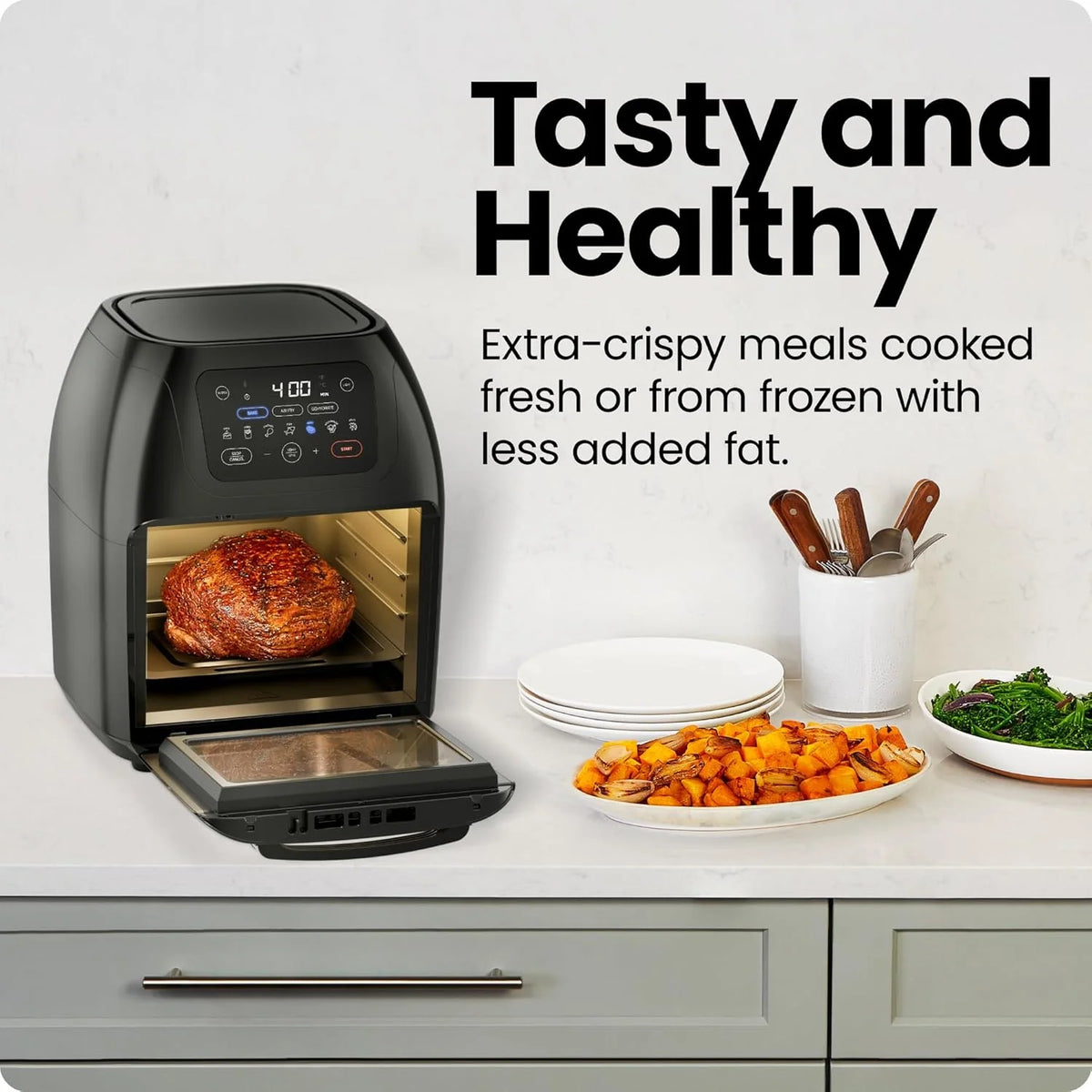 Chefman Multifunctional Digital 10 Qt. Air Fryer+ Rotisserie, Fry, Roast & Bake, 17 Presets - Black