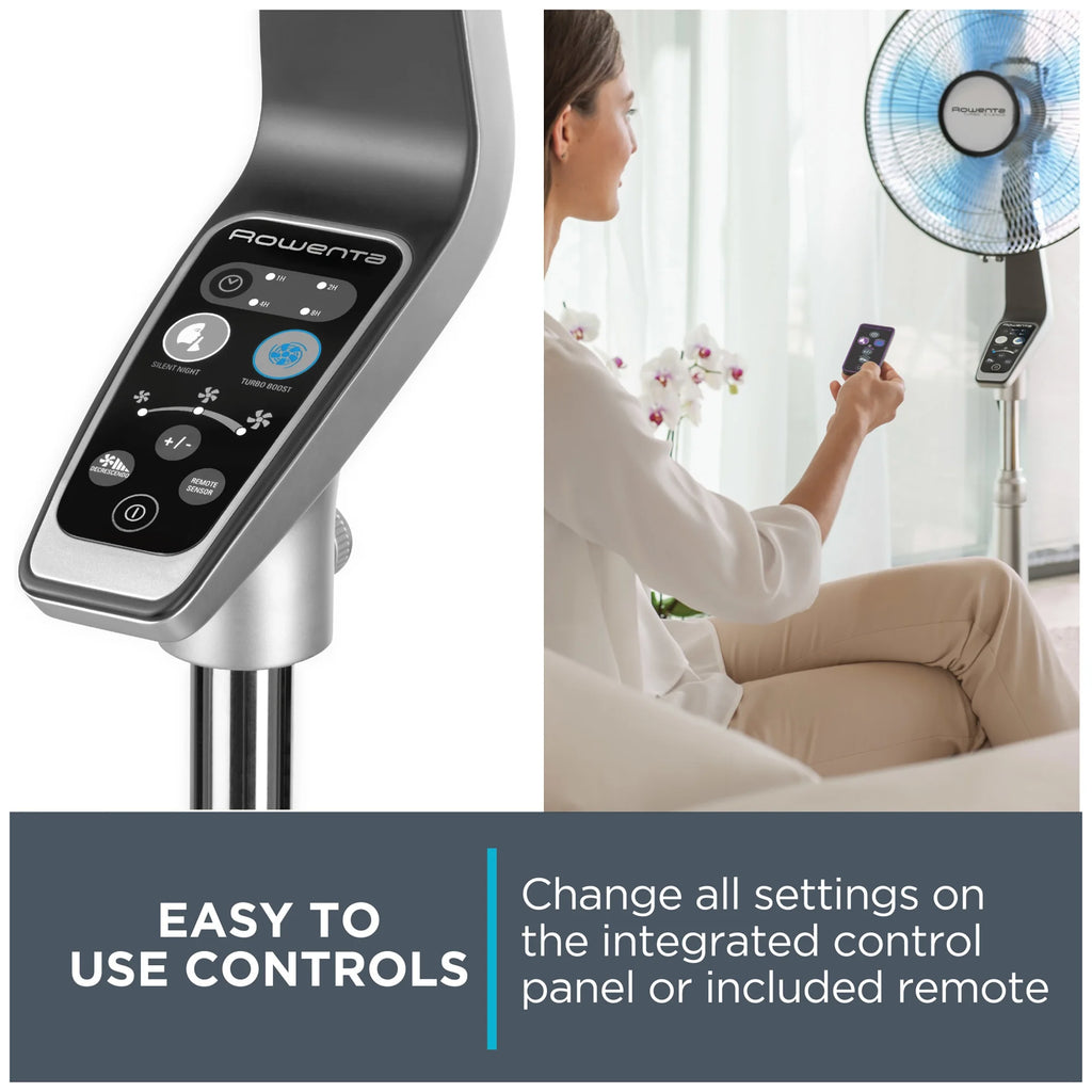 Rowenta Turbo Silence Standing Floor Fan with Remote, 53 Inch, Portable, 5 Speeds, VU5670