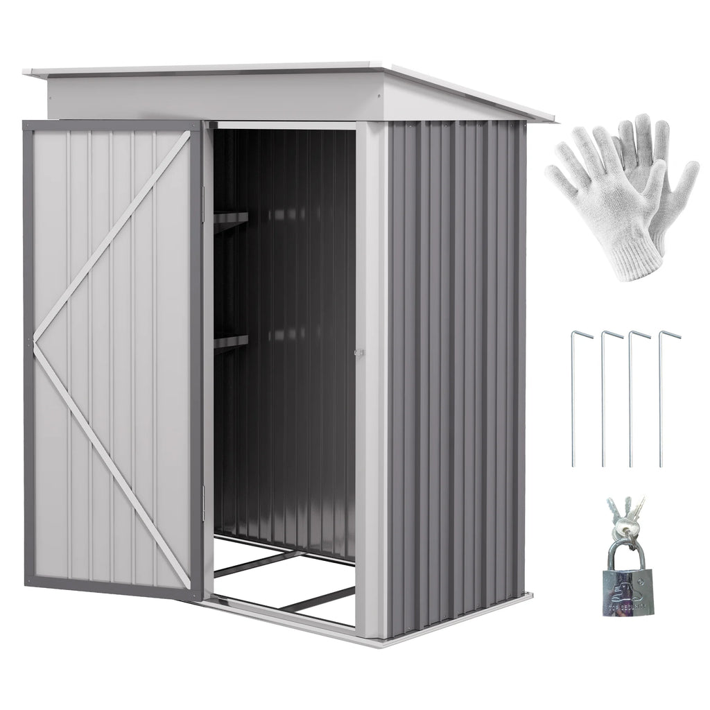 Outsunny 4.6' x 9' Metal Outdoor Storage Shed, Garden Utility Tool House with Double Lockable Doors for Backyard, Patio, Lawn, Garage, White