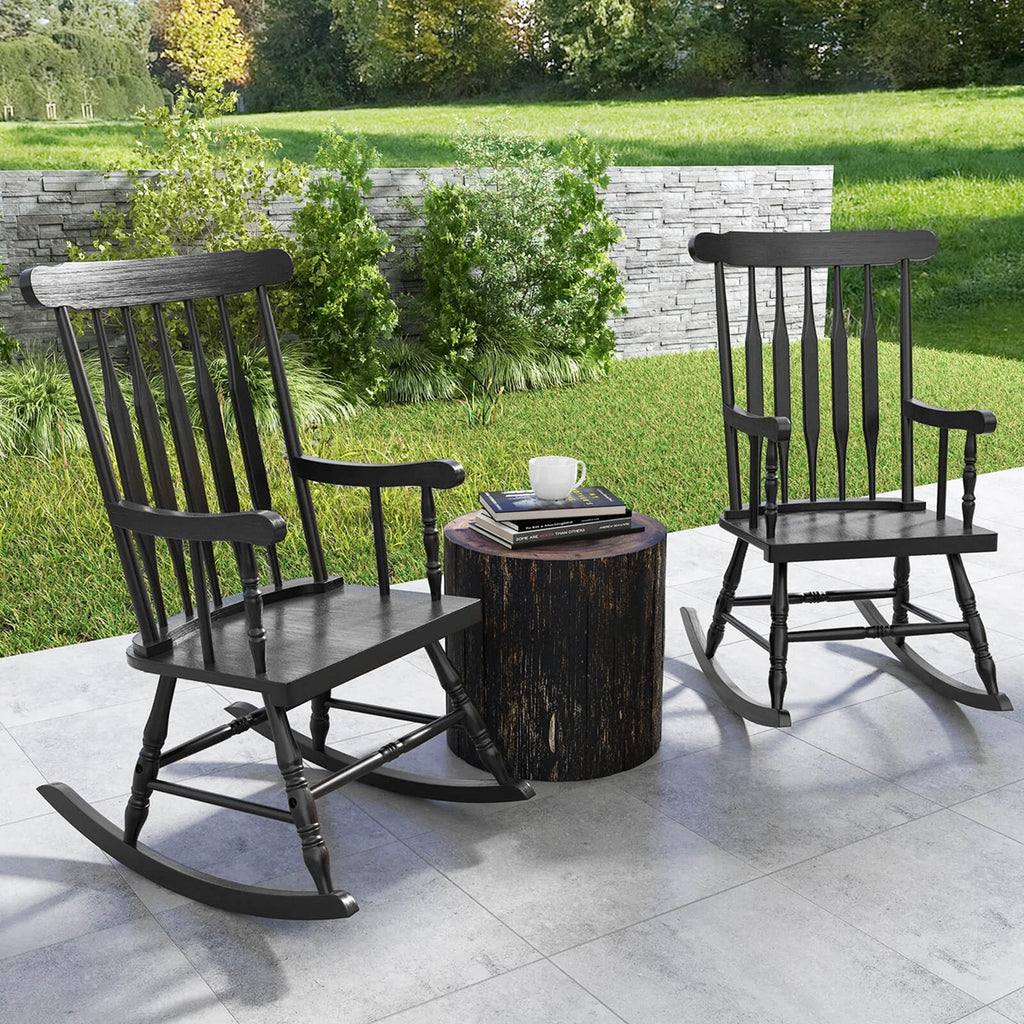 Costway Solid Wood Rocking Chair Porch Rocker Indoor Outdoor Seat Glossy Finish White
