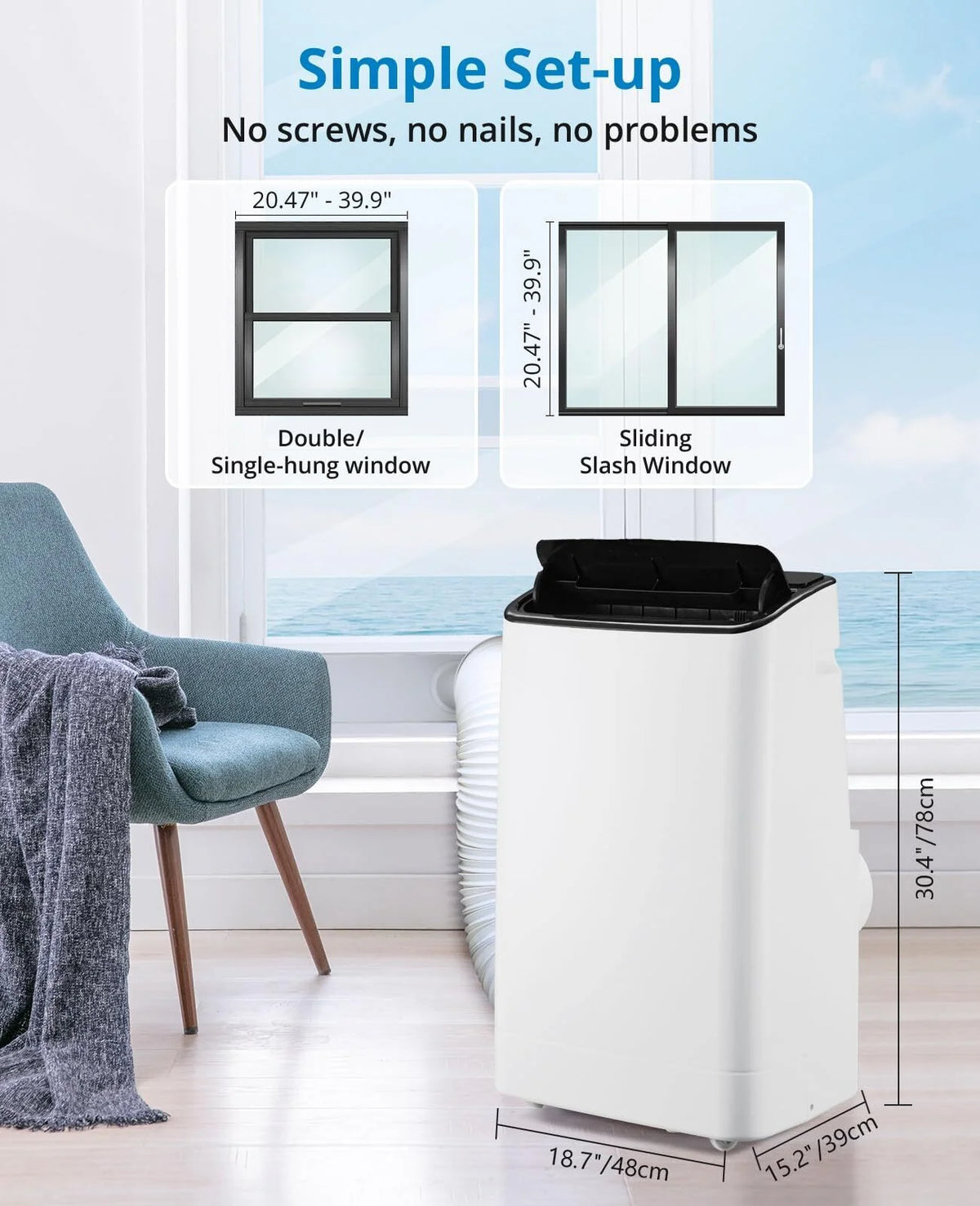 14000 BTU Portable Air Conditioner with Heat, 3-in-1 AC Unit for Rooms up to 750 Sq.Ft, Quiet Operation, Dehumidifier & Fan, Window Kit Included