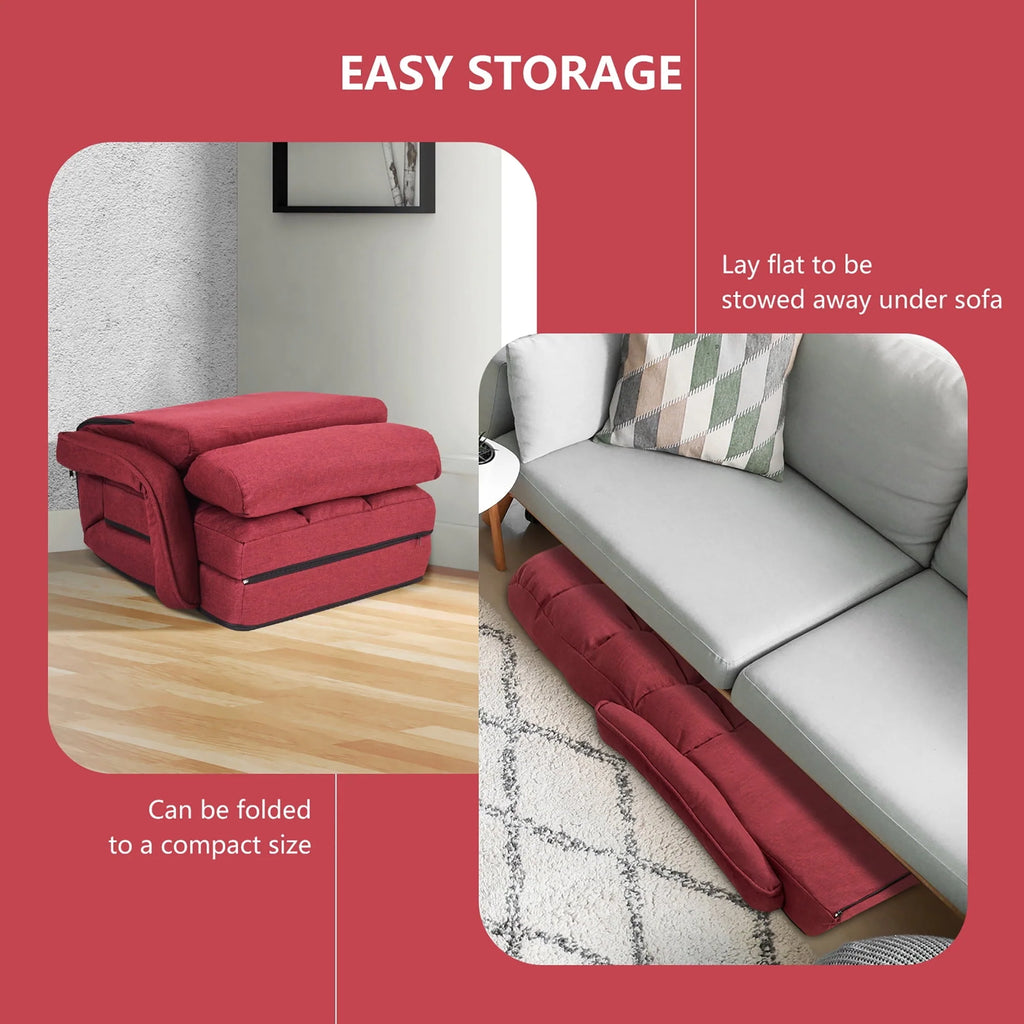 Costway Folding Floor Armchair w/ 6-position Adjustable Back & Lumbar Pillow Red