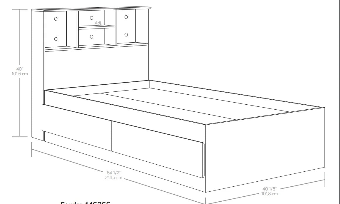 Your Zone Easy to Assemble Storage Bed with Bookcase Headboard, Twin, Natural Teak Finish