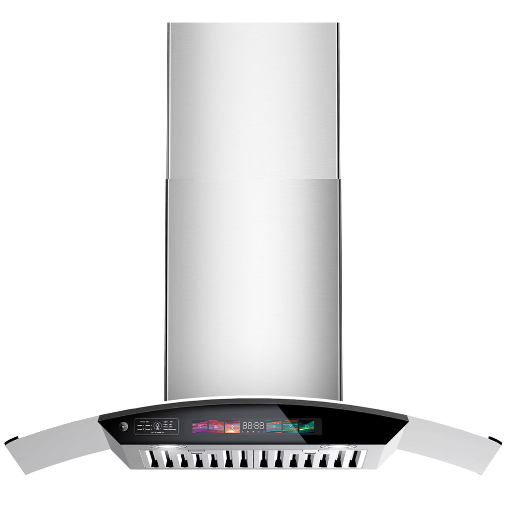 BRANO 30 inch Wall Mount Range Hood 900 CFM, Voice/Gesture/Touch Control, Stainless Steel Kitchen Hood Vent with 4 Speed Exhaust Fan, Adjustable Lights, Memory Mode