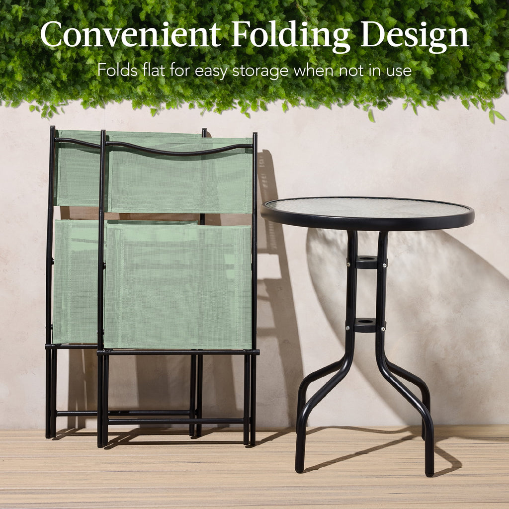 Best Choice Products 3-Piece Patio Bistro Dining Furniture Set w/ Glass Tabletop, Folding Chairs - Gray