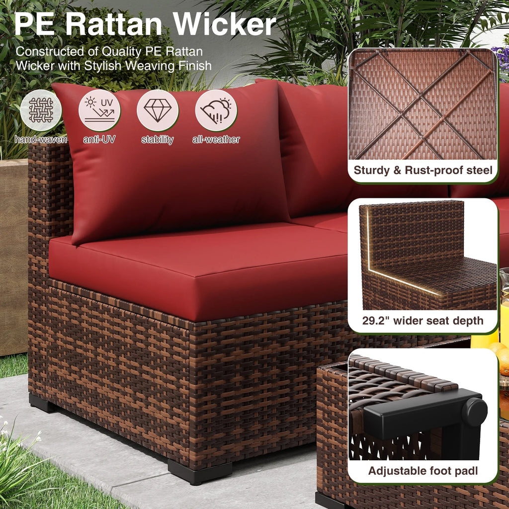 ELPOSUN Patio Furniture Set, Outdoor Patio Furniture Wicker Furniture Couch Set, 5 Pieces Outdoor Sectional Sofa, Patio Furniture Set, Outdoor Patio Set for Balcony Furniture (Grey)
