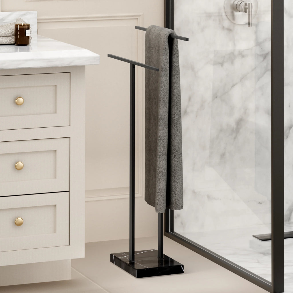 KES Freestanding Towel Rack for Bathroom 2-Tier, Floor Towel Stand with Heavy Marble Base, 18/8 Stainless Steel Brushed, WMBTR003BS