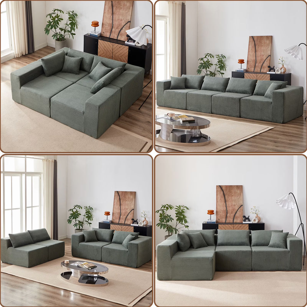 104-Inch Corduroy Modular L Shaped Sectional Sofa,Luxury Floor Couch Set,Upholstered Indoor Furniture,Foam-Filled Compressed Sofa for Living Room,Bedroom,4 PC Free Combination  ?