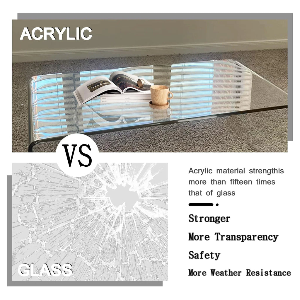 VDGPWA 32" Rectangle Waterfall Coffee Table, 0.6" Thick All Acrylic, Clear