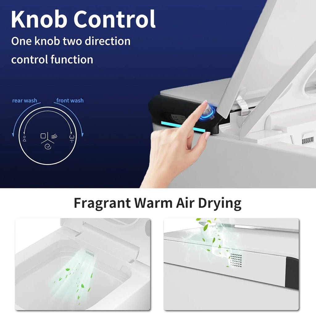 LALAHOO Smart Toilet with Bidet Built in, Auto Open & Close, Elongated Heated seat, Foot Sensor Flush, LED Display, Warm Water Wash, Dryer, Night Light, Black