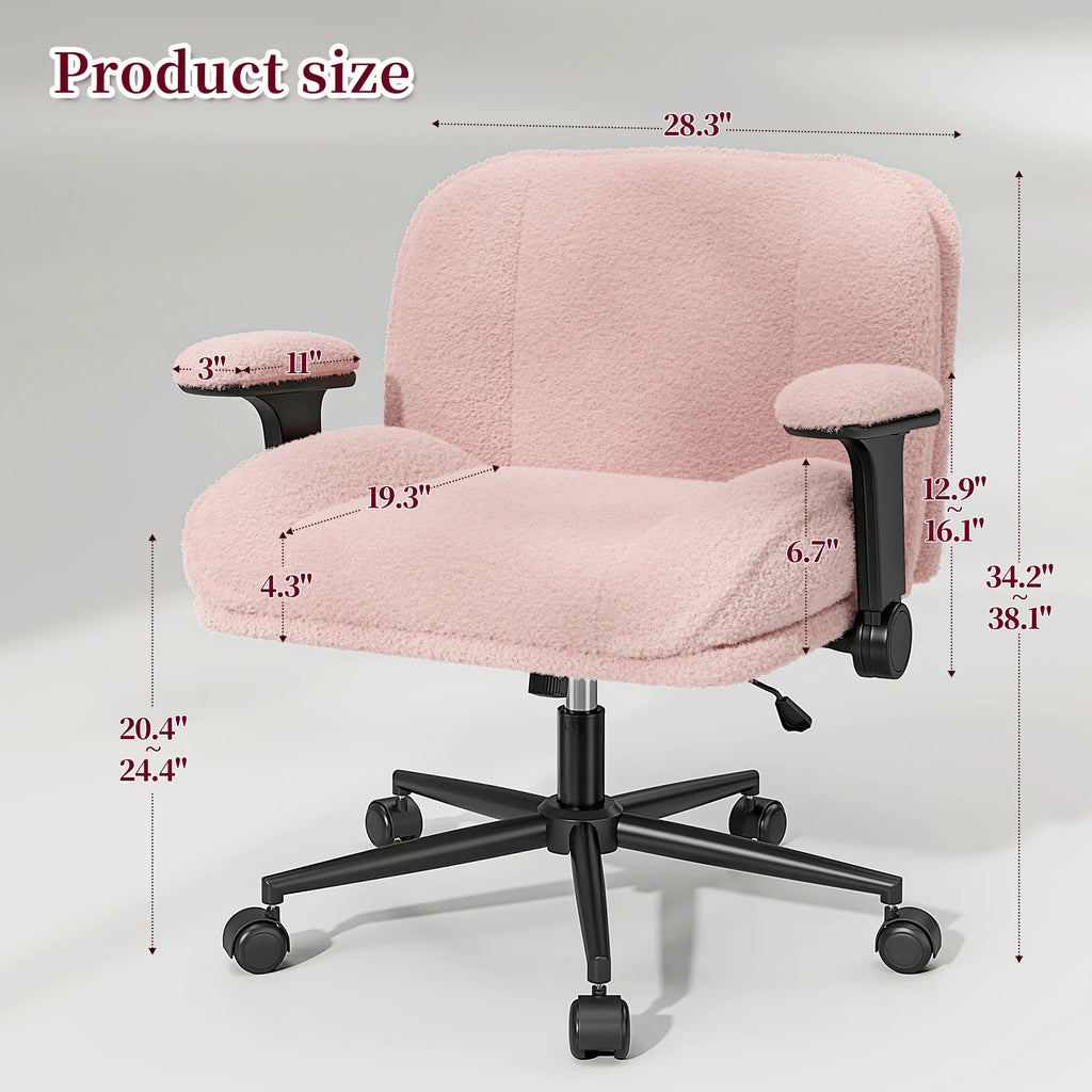 Romorgniz Criss Cross Chair with Adjustable Arms & Lumbar Support Office Chair with Reclining Back, Thick Cushion & Wheels for Office, Gaming, Reading, Vanity, Off-White