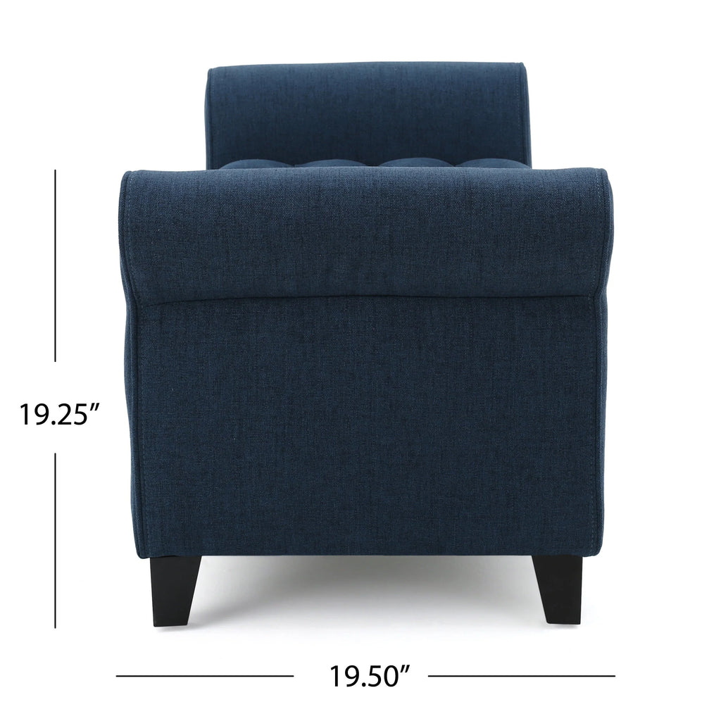 Noble House Amanda Dark Blue Fabric Armed Storage Bench