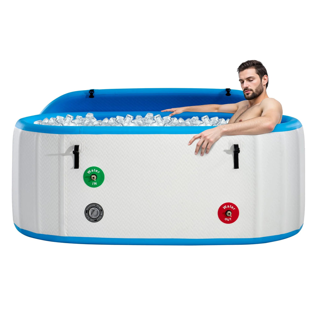 Jocisland Inflatable Cold Plunge Tub for Athletes, Ice Bath Tub with Insulated Lid Non-Slip Mat, Water Chiller Compatible, Portable for Outdoor & Indoor Recovery, 150 Gal, 59"L x 32"W x 28"H