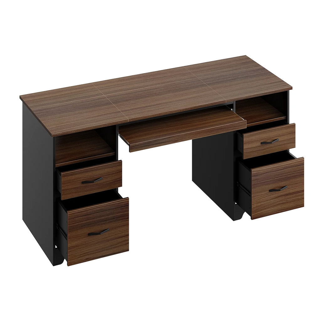 Bestier 59�� Computer Desk with 4 Drawers, Office Executive Desk with File Drawer, Keyboard Tray for Home Office, Gray