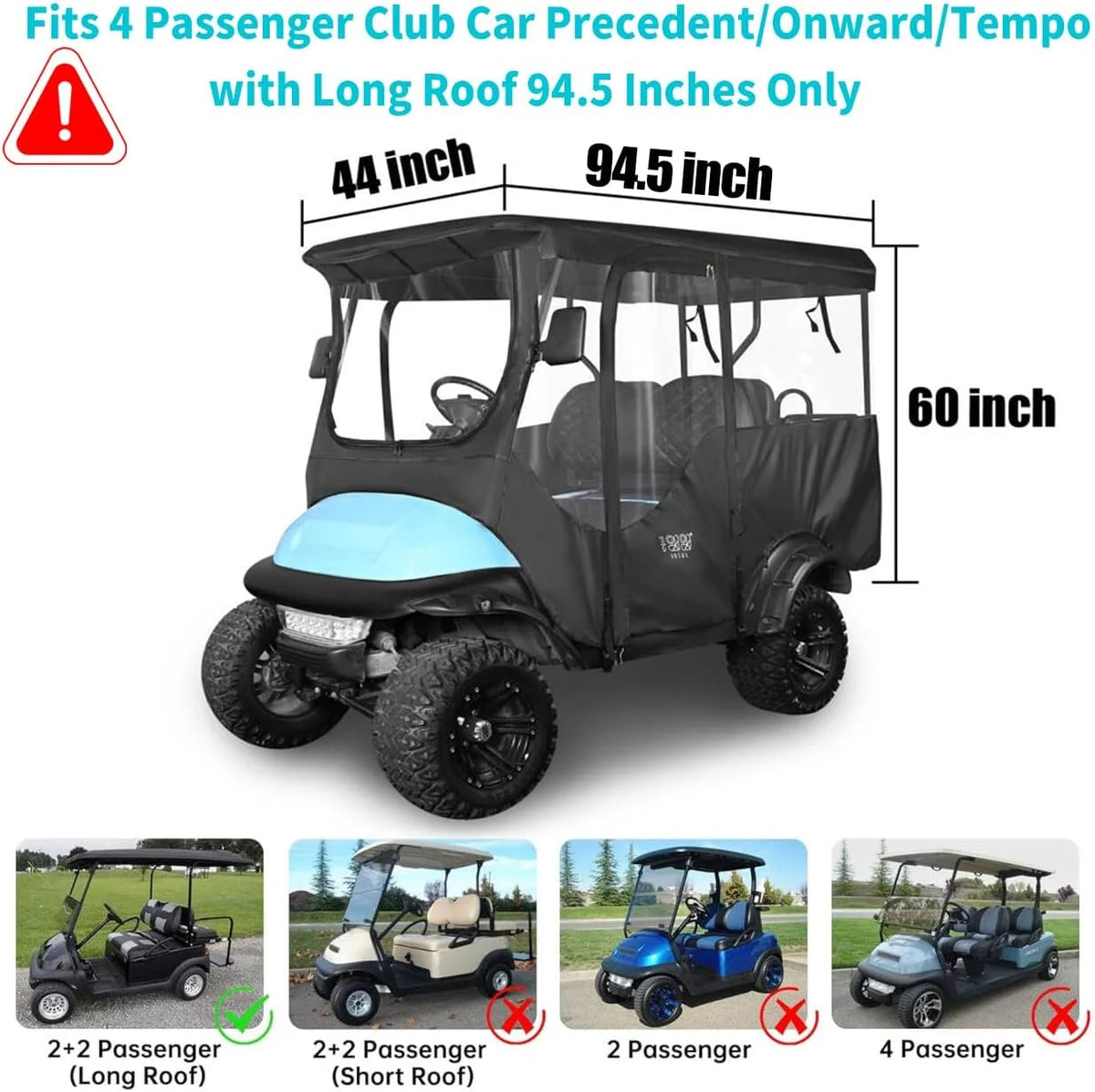 10L0L 4 Passenger Golf Cart Enclosure for Club Car Precedent Extended Roof 94.5",600D Waterproof Rain Cover, Black Golf Cart Accessories