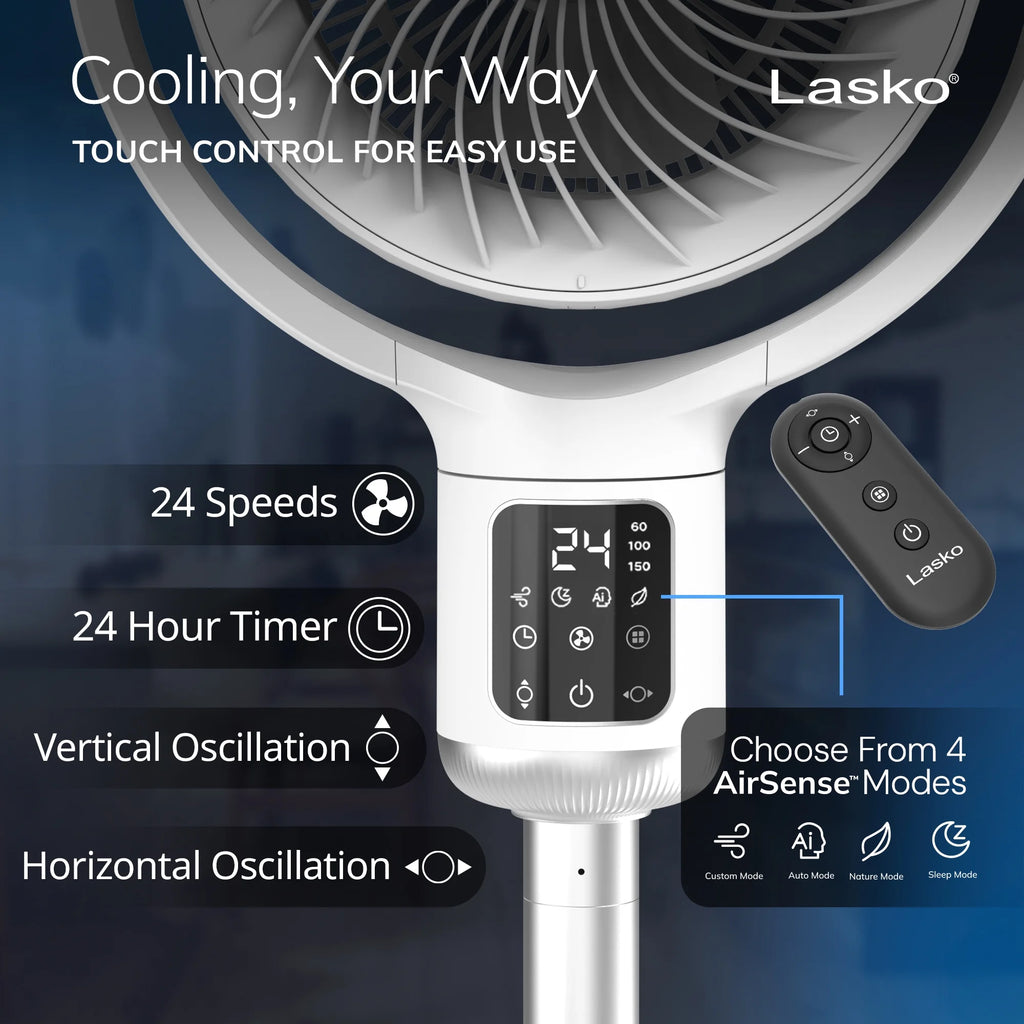 Lasko Whirlwind 7�� 24-Speed Orbital Motion 25ft/s Airflow Remote Control Pedestal Fan, APDC301