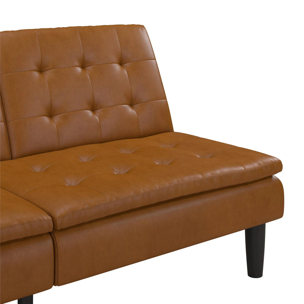 Mainstays Memory Foam 71.5" Futon with Cupholder and USB, Black Faux Leather