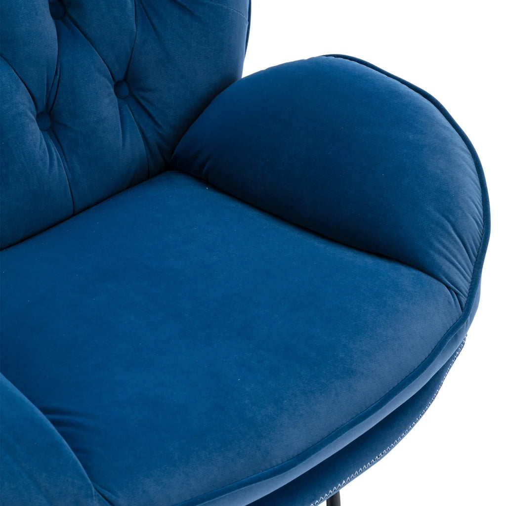 Velvet Swivel Accent Chair with Ottoman, Modern Chaise Lounge Chair with Metal Frame and Footstool, Comfy Armchair Reading Chair for Living Room Bedroom Office,Blue