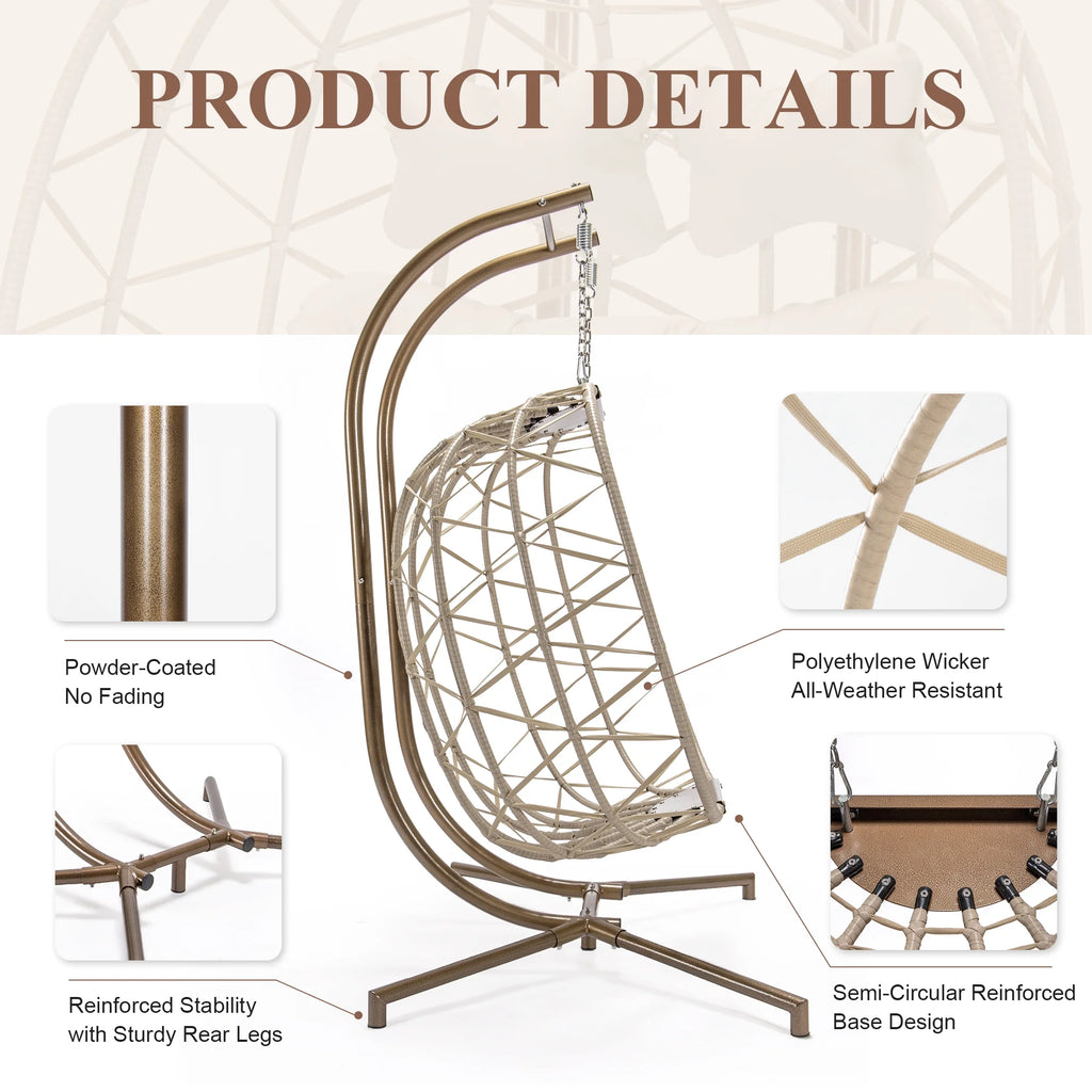 RADIATA Double Wicker Egg Swing Chair with Stand, 2-Person Hanging Egg Chair for Indoor/Outdoor, 700lbs Capacity, Thick Cushions & Headrest,Sturdy Metal Frame��Dark Gray