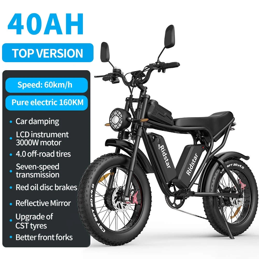 1500W MTB Electric Bicycle 48V 20Ah Removable Battery E-Bike��Electric Bike for Adults 20" Fat Tire Electric Motorcycle, Shimano 7 speed Full Suspension Mountain Bike UL2849