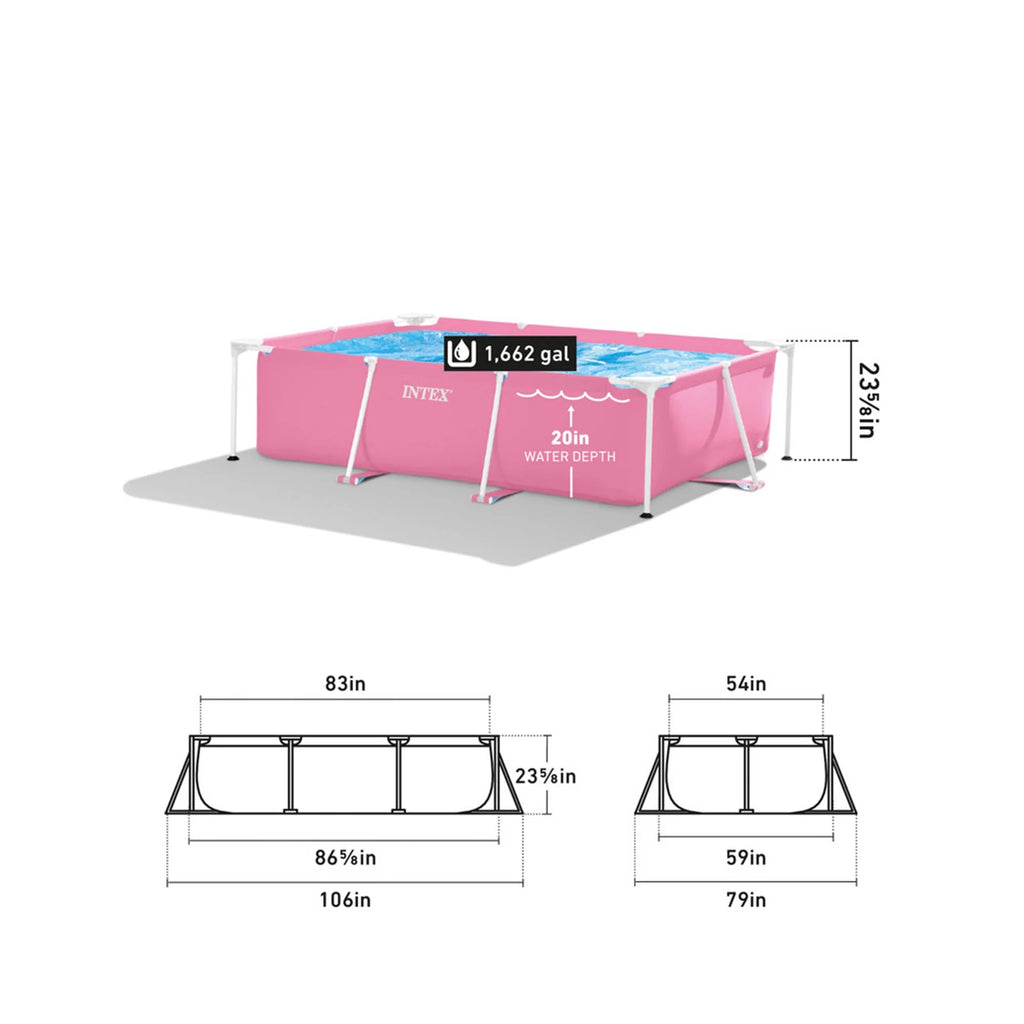 Open Box INTEX Rectangular Metal Frame 7ft x 23in Above Ground Swimming Pool, Pink