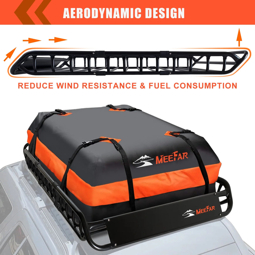 MeeFar Universal Rooftop Roof Rack Steel Cargo Carrier Basket Size 51" X 36" X 5" + Soft Shell Waterproof Cargo Bag 15 Cu.ft (44" 34" 17") Combo