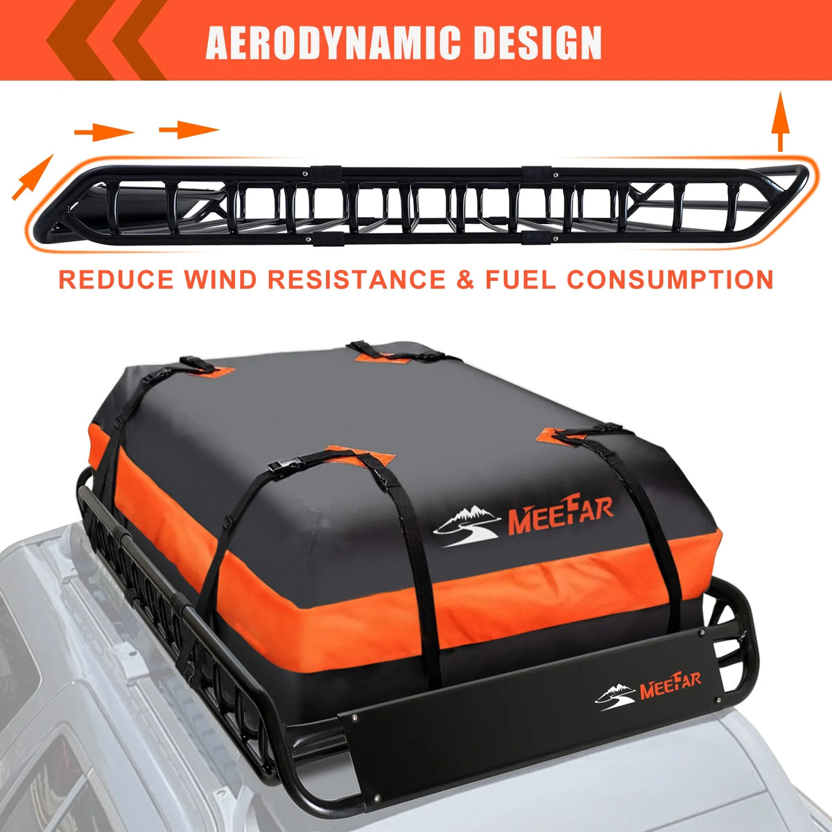 MeeFar Universal Rooftop Roof Rack Steel Cargo Carrier Basket Size 51" X 36" X 5" + Soft Shell Waterproof Cargo Bag 15 Cu.ft (44" 34" 17") Combo