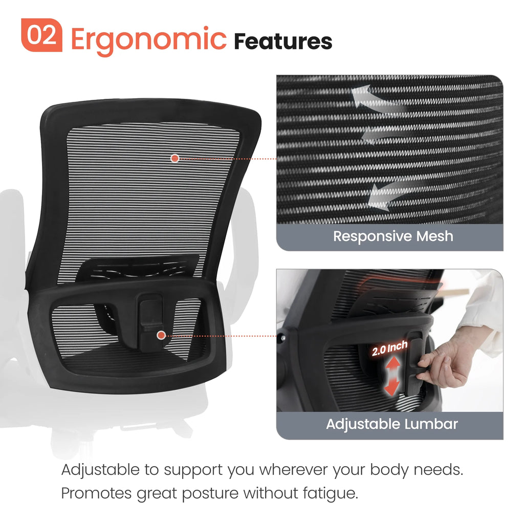 NEO CHAIR Ergonomic Office Chair, Adjustable High Back Mesh Desk Chair with Flip-up Arms, Black