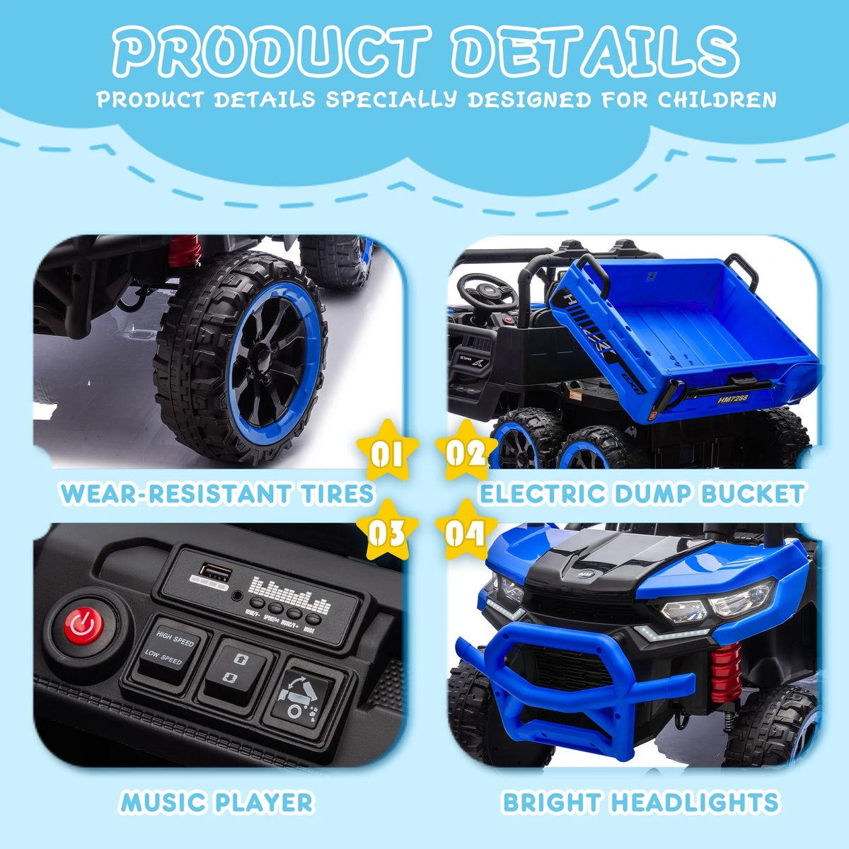 Xuanlur 24V 2 Seater Kids Ride on Car Truck, Ride on UTV W/ 2x200W Motor, 24 Volt Ride on Toys W/ Dump Bed/Shovel, Electric Car for Kids W/ Durable Tires, LED Light, Music, Remote Control, Black
