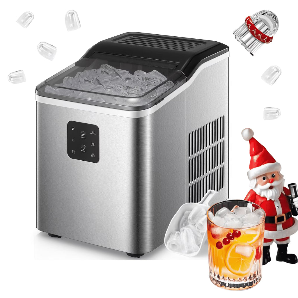 Stainless Steel Ice Makers Countertop 30lbs in 24h, 9 Bullet Cubes in 5 Mins, 2 Sizes, Self-Clean, FOHERE