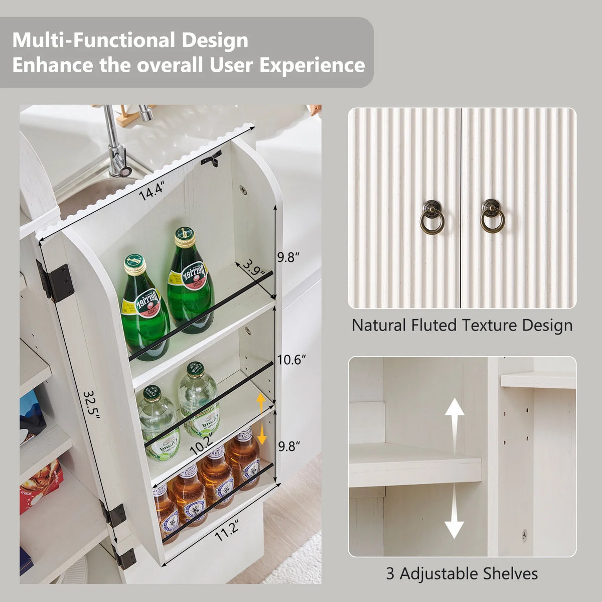 SinCiDo Arched Kitchen Pantry Storage Cabinet, 71-Inch Tall Wood Adjustable Shelves, 2 Doors, 2 Drawers