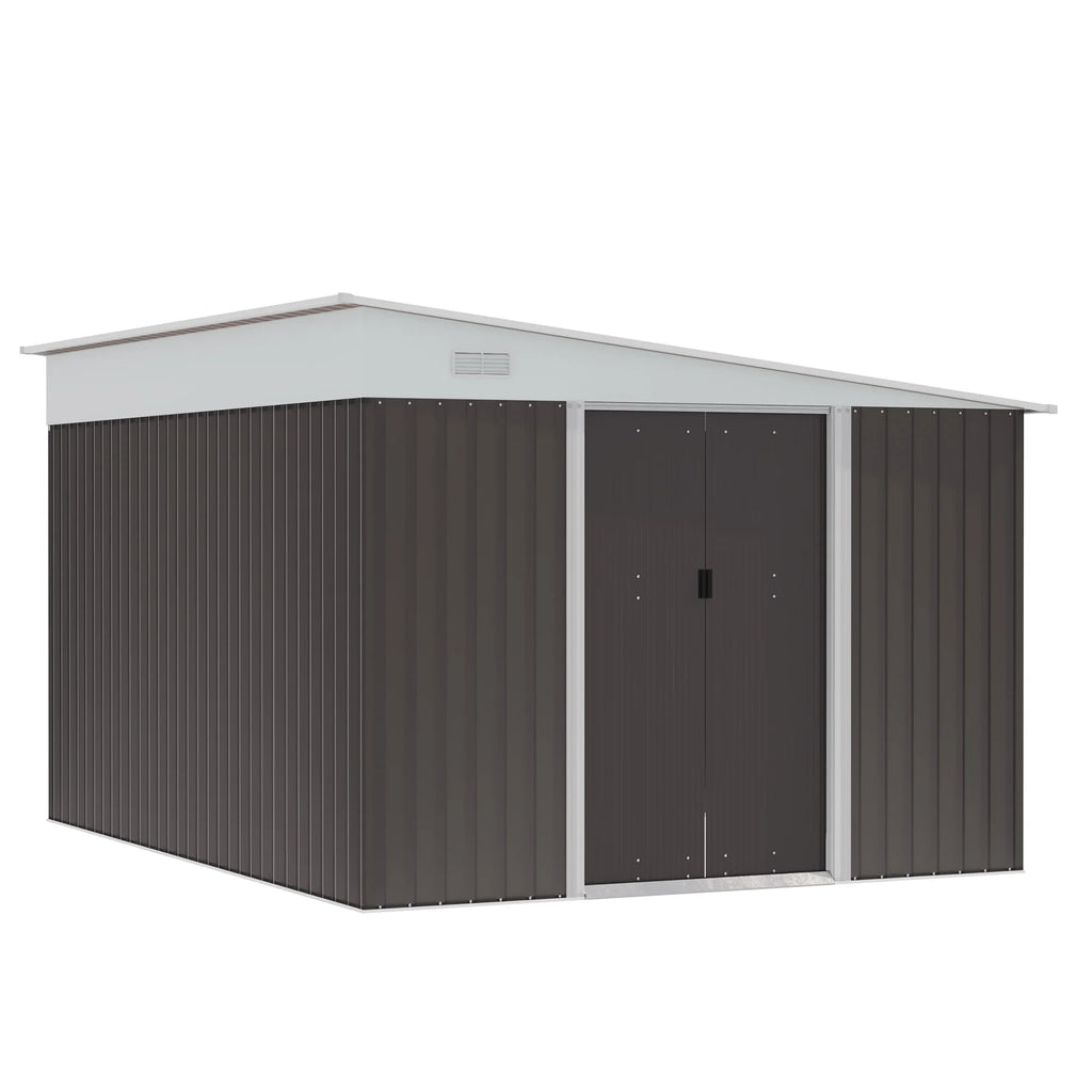 Outsunny 4.6' x 9' Metal Outdoor Storage Shed, Garden Utility Tool House with Double Lockable Doors for Backyard, Patio, Lawn, Garage, White