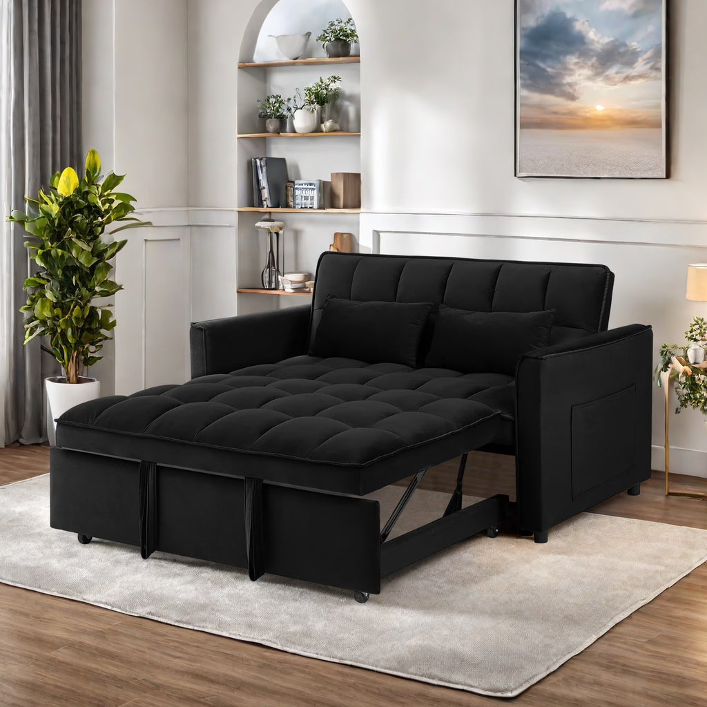 Convertible Sofa Bed,3-in-1 Sleeper Sofa with Pull Out Bed,Sleeper Futon Couch Loveseat with Adjsutable Backrest and Pillows for Living Room,Gray