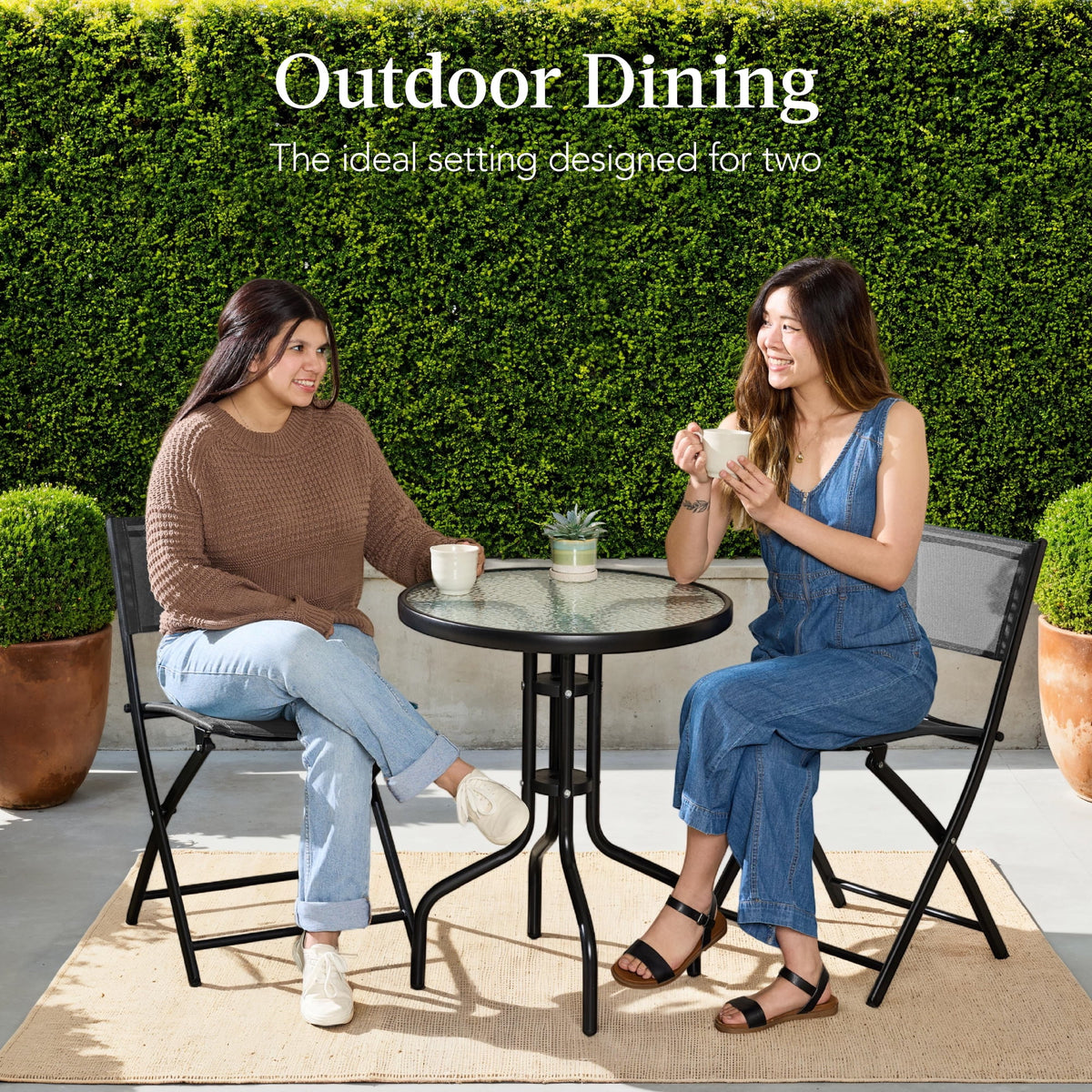 Best Choice Products 3-Piece Patio Bistro Dining Furniture Set w/ Glass Tabletop, Folding Chairs - Gray