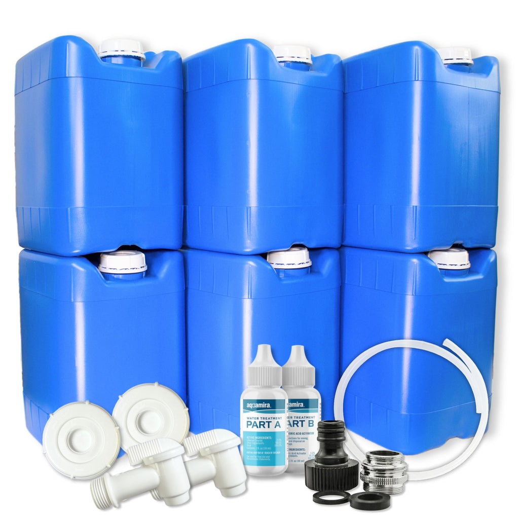5-Gallon Stackable Water Containers with Spigot & Water Treatment - Emergency Water Storage Kit (2x - 5 Gallon Water Tanks)