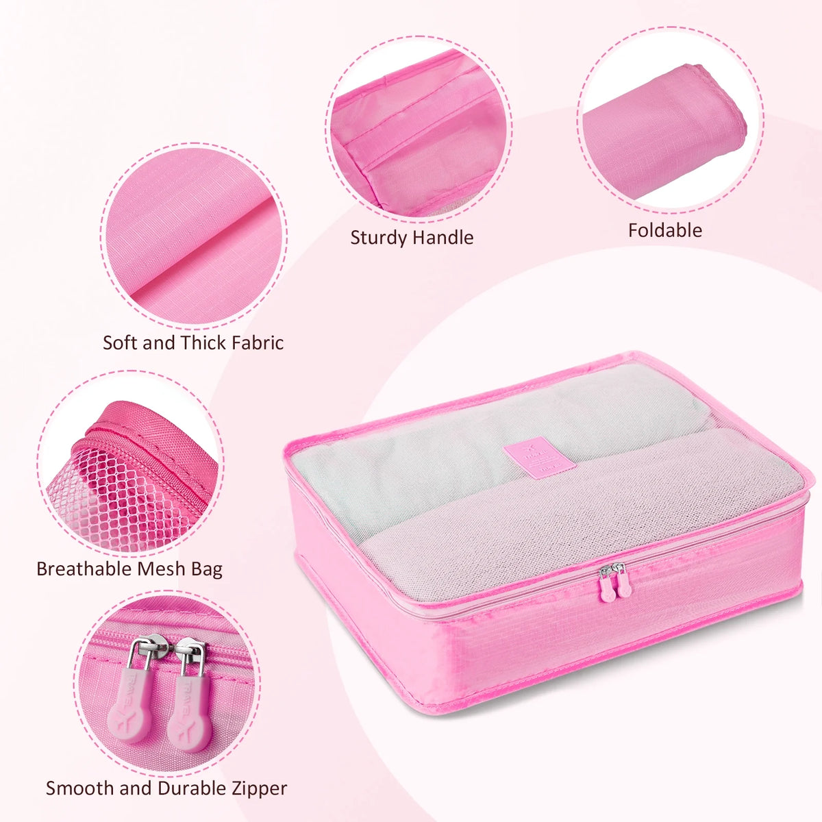 9 Piece Luggage Sets, Hard 20 24 28 inch Luggage with 6 Pieces Organize Bags Travel Suitcases Sets with Wheels, Rose